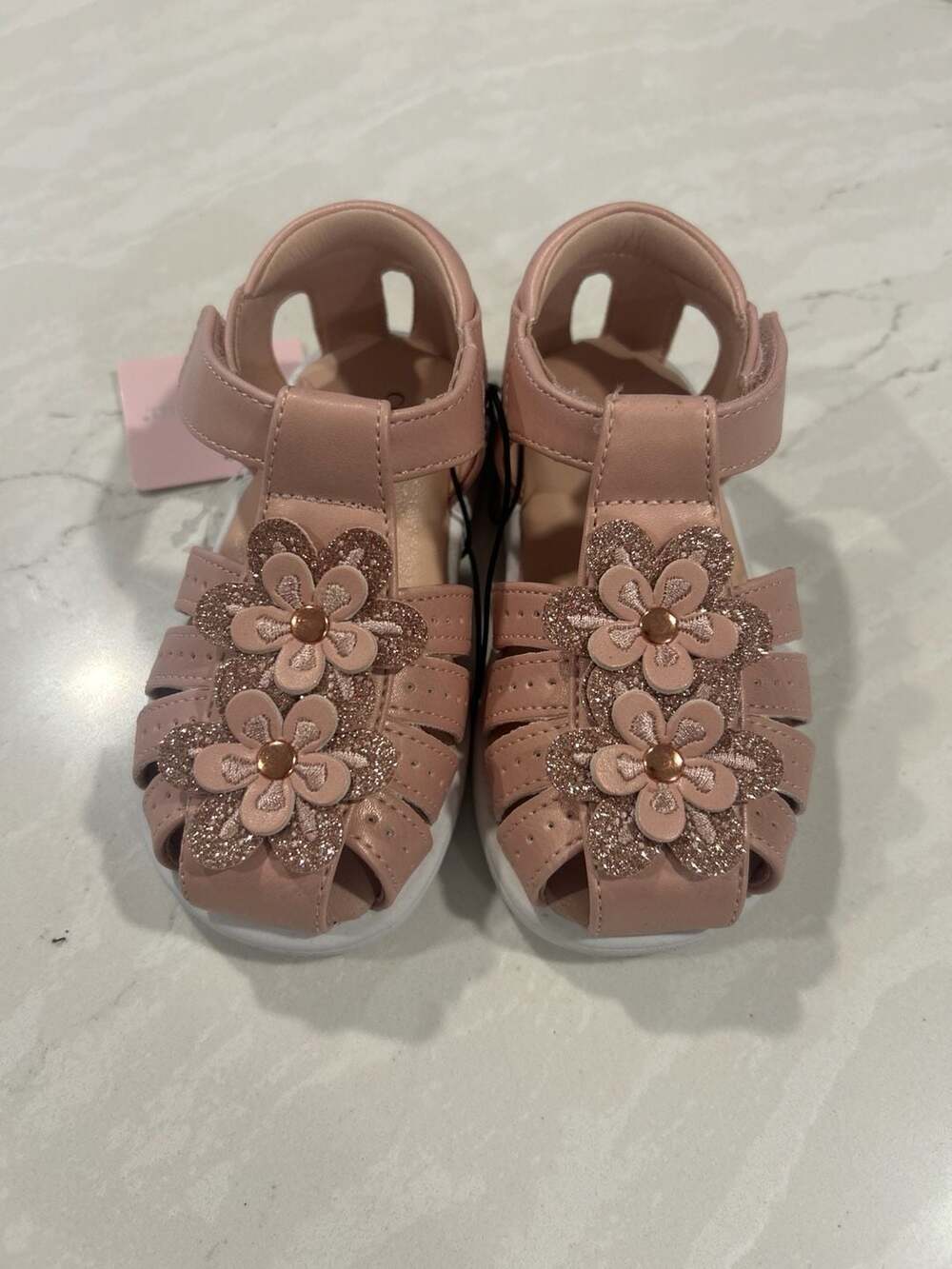 Christie & Jill Mila Pink Floral Glitter T-Strap Sandals